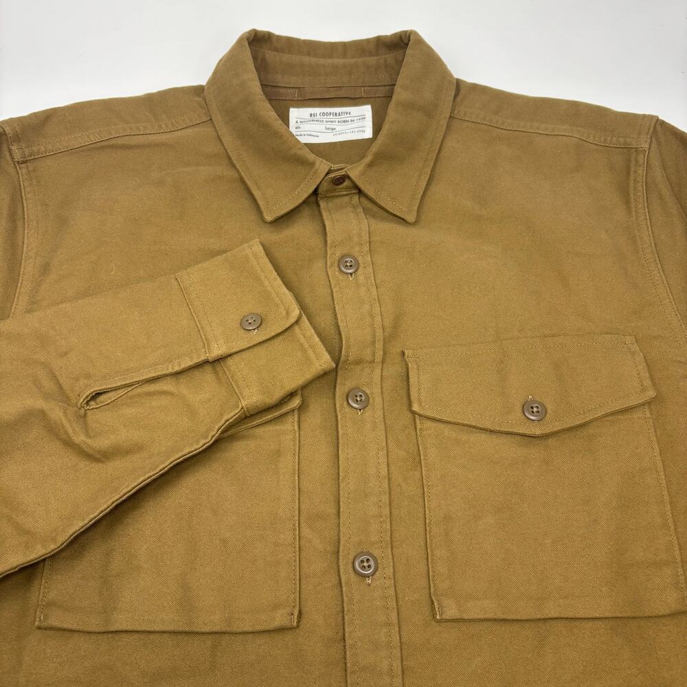 REI Cooperative Mens Large Brown 4 Pocket Thick Long Sleeve Flannel Shirt